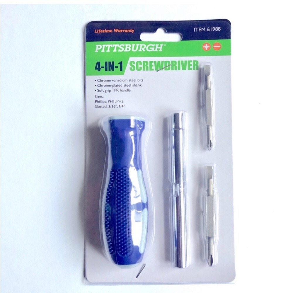 3/$15 NEW PITTSBURGH 4-IN-1 SCREWDRIVER TOOL Blue